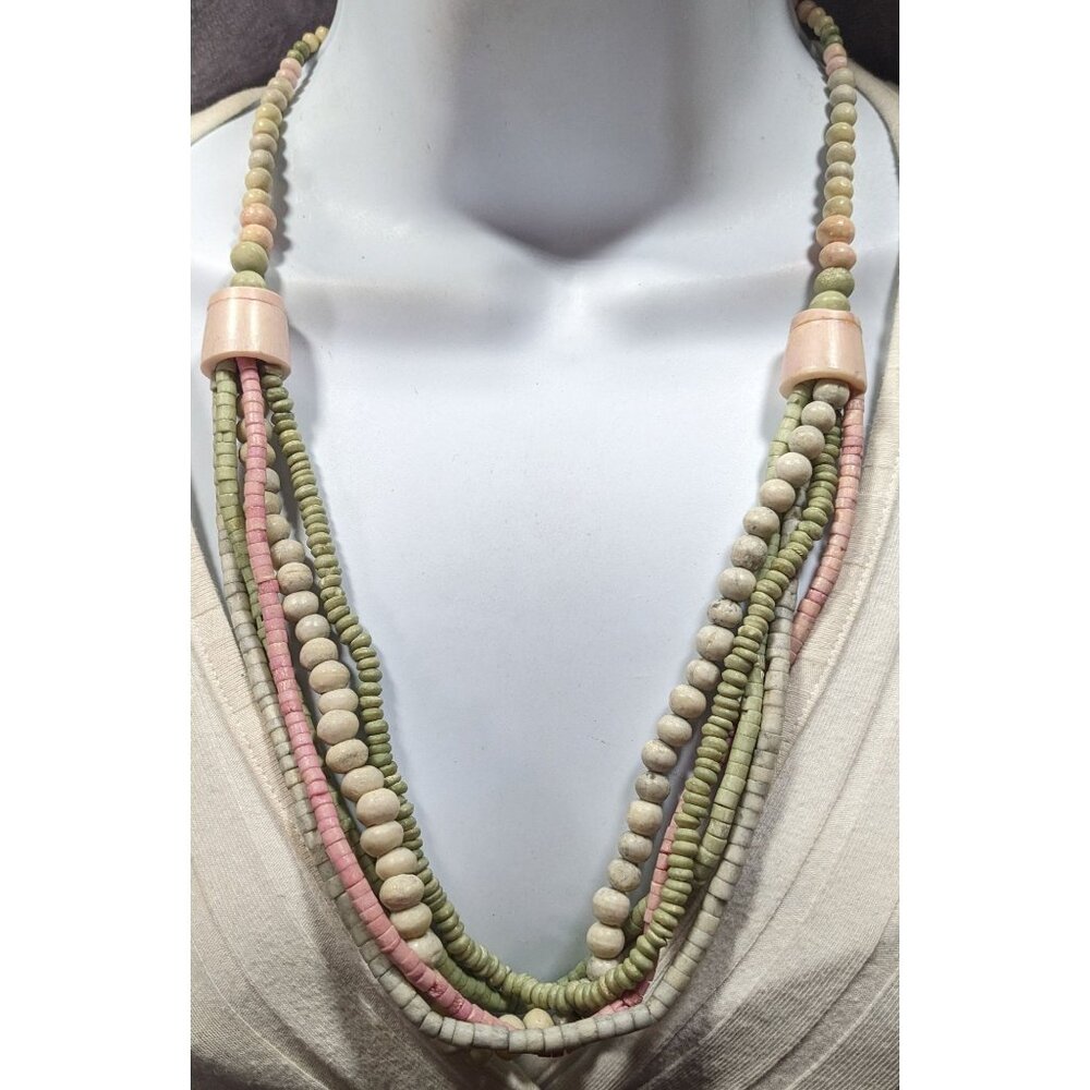 Vintage Pastel Pink And Green Beaded Layered Necklace